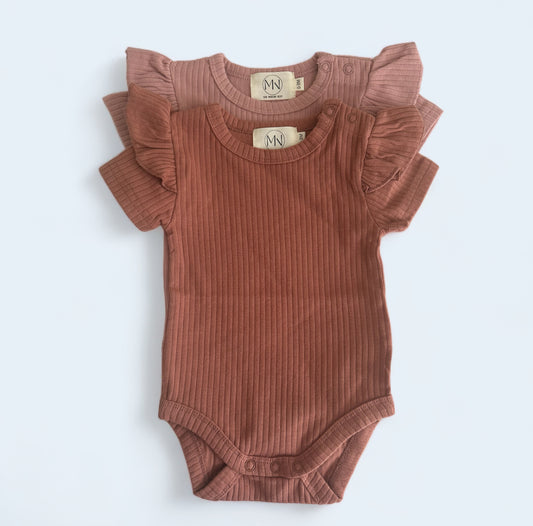 Organic Cotton Ribbed Ruffle Short Sleeve Bodysuit